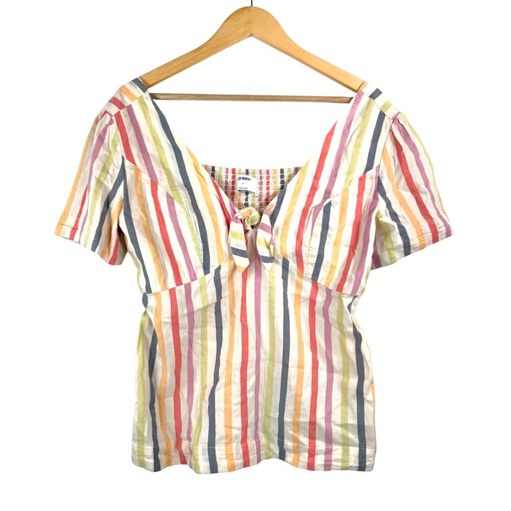 Old Navy Striped rayon Baby doll smocked back Top 90s Y2K sz M